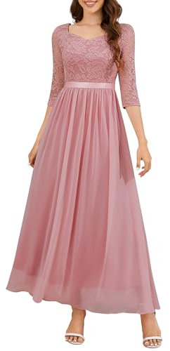 WedTrend Women's Bridesmaid Dress 3/4 Sleeve Prom Dresses Sweetheart Neck Evening Gowns Floor Length Formal Dress for Wedding Guest WT0312BlushXL