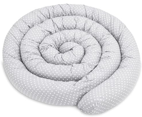 Totsy Baby Seitenschläferkissen Bettschlange Body Pillow 200 cm Baumwolle - Kopfkissen lang Bettrolle Schlafkissen Nackenrolle Kissen Oeko-Tex Tupfen auf Grau