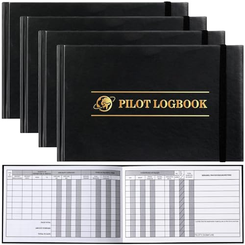 ReliThick 4 Pcs Pilot Logbook Black Hardcover Pilot Log Book Flight Log Book(Classic)