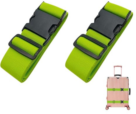 2 Stück Koffergurt,Kofferband mit Verriegelung,Verstellbar Gepäckgurte,Premium Koffergurt,Nylon Kofferband,Kofferbänder auffällig für Koffer Gepäck Reisetasche(5 * 180cm-Grün)
