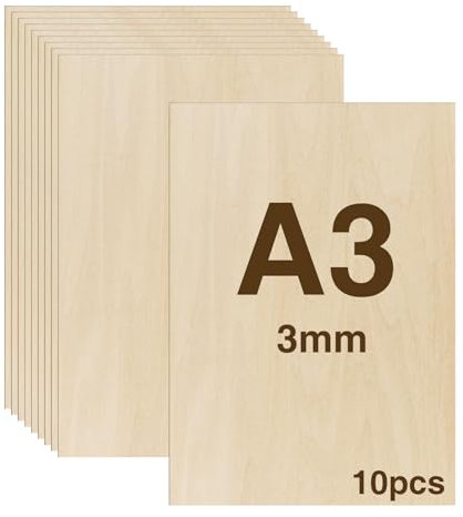 WISYOK 10 x A3 Plywood, Plywoodskivor av björk, Multiplexplattor, Basträplåt, Oavslutade Träskivor, Multiplexskivor, Björkskivor Perfekt för Pyrografi, Laserskärning, Målning - 420x300*3 mm