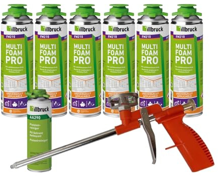 FM210 fönster och fasadskum, pistolskum, monteringsskum, multiskum, fönsterskum, hög ljudisolering, värmeisolering, 750 ml kombiset (med rengöring AA290 + skumpistol kompakt, 6x)