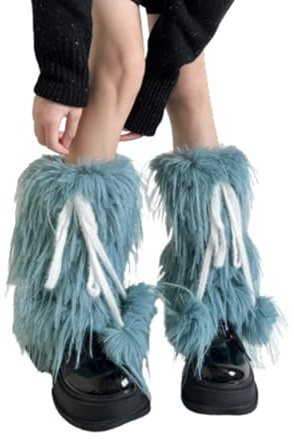 PRK 14 Blue Kawaii Leg Warmers Girls Woolly Sleeves Baggy Knee High Flared Gothic Womens Festival Goth Fashion Y2K Emo Grunge Winter Warm Style