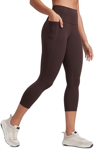 CRZ YOGA Butterluxe Workout Capri Leggings Pockets 21 - High Waisted Gym Athletic Womens Crop Yoga Hot Fudge Brown Medium