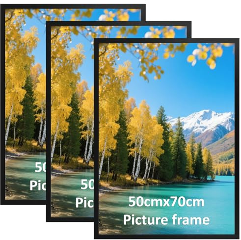 Vasemouh 50x70 cm Picture Frame Black Pack of 3, Large Aluminium Metal 50cm x 70cm Photo Frame for Posters or Artwork, Horizontal or Vertical Wall Hanging