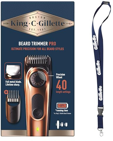 King C. Gillette Rasoio Elettrico Barba Pro, Selettore di Precisione, Cura Barba Uomo, 40 Impostazioni di Lunghezza, Lame Rasoio Affilate, Pettini Regolatori, Testine Lavabili, Idea Regalo Uomo