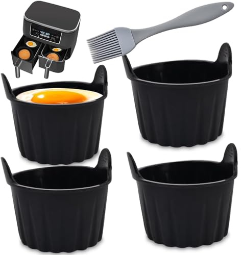 YGCHEN Stampo per Muffin in Silicone per Airfryer, Set da 4 Teglia per Muffin Riutilizzabile + Pennelli da Cucina in Silicone, Adatto al Forno e Lavastoviglie - Perfetto per Cupcake e Dolcetti