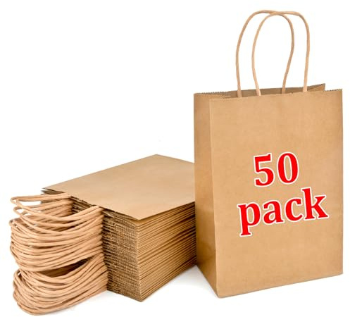 YFZYT 50 st. papperspåsar med handtag – 15 x 8 x 21 cm – presentpåsar papperspåsar, kraftpapperspåsar för brödpåsar/födelsedagspåsar/förpackningar