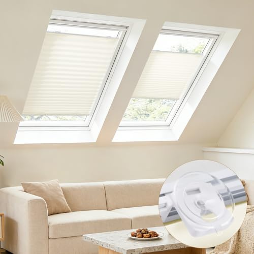 Grandekor Plissee ohne Bohren mit Saugnäpfen Crush 75x130cm Milchweiß,Plisseerollo für Dachfenster, Blickdichtes Faltrollo Innen, Sonnenschutz für Fenster ohne Werkzeug, Verstärkter Halt & Aluschiene