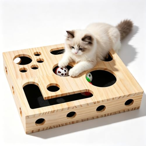 Puzzle Rascador para Gatos Interactivo 30x25cm, Rascador Gato de Madera con Cartón Rascador, Juguete Inteligencia Gatos, Juguete Interactivo para Gatos de Interior, Rascador para Uñas de Gato