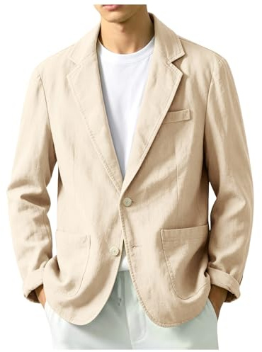 Genérico Chaqueta Lino Blazer Hombre Casual Americana Manga Larga Solapa Botones Bolsillos Color Sólido Holgado Talla Grande Ligero Transpirable Cómodo para Verano Uso Diario