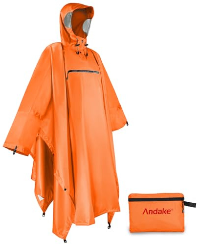 Andake Poncho de Lluvia Impermeable para Hombre y Mujer Unisex con Capucha 3 en 1 Multifuncional Transpirable para Camping al Aire Libre Senderismo Pesca Naranja