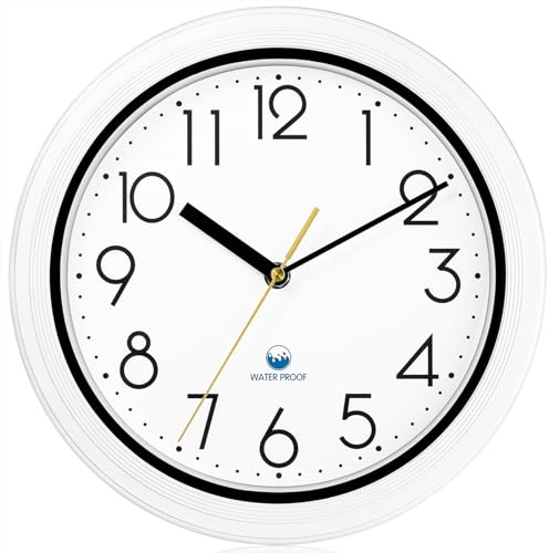 Caysie 11 Inch Sealed Indoor Outdoor Waterproof Wall Clock, Durable Silent Non-Ticking Battery Operated Quality Quartz Round Clock, Wall Decorative for Patio, Pool, Bathroom (White)