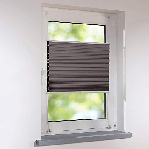 Plissee 60 x 140 cm DUETTE Silber-grau/braun Verdunkelung Wabenplissee verspannt Klemmfix ohne Bohren Faltrollo Raffrollo für Fenster und Türen