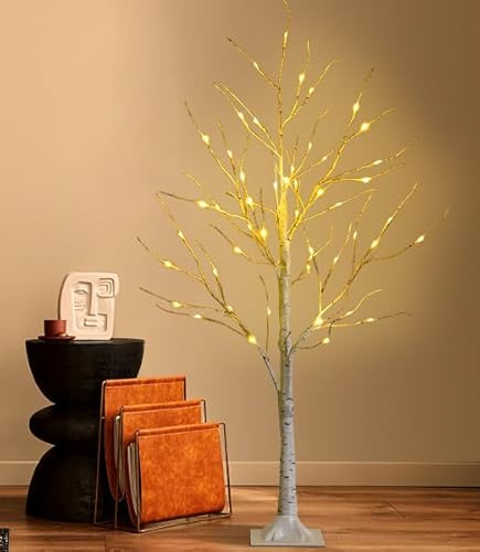 GIANTEX Albero Luminoso a LED per Natale, Albero di Betulla 180 cm/120 cm, Piccolo Albero con 96/48 LED Bianchi Caldi, Albero Luminoso per Decorazione Natalizia in Interni (120 CM)