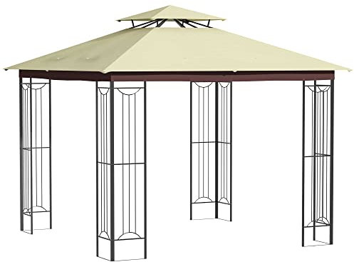 Outsunny Cenador de Jardín 3x3 m Pabellón para Exterior con Doble Techo de Ventilación y Marco de Acero Anti-UV para Fiestas Eventos Patio al Aire Libre Beige