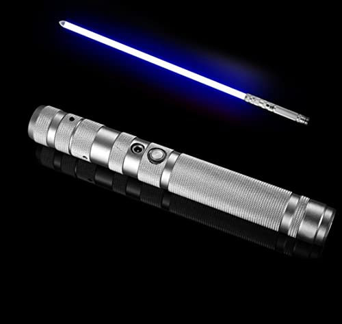 MAQRLT Light saber, FX Dueling RGB 7 Colors Changeable Premium Aluminium Alloy Hilt Light Saber with Mode Sound Force Lightsaber Toys (silver)