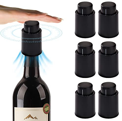 Loboo Idea pompa vino tappi a vuoto, risparmiatori di vino tappi a pompa a vuoto per bottiglie di vetro (nero, grandi-6pc/scatola)