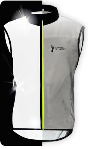 ReflecToes Silver Windbreaker Vest for Running and Cycling, Medium (5 Pockets, Full Reflective, Waterproof, Vented, Athletic Fit)