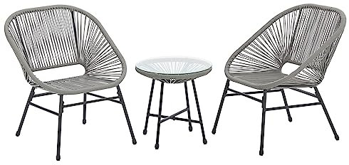 SVITA Tulum Balkon-Möbel 3-TLG. Garten-Möbel Set Balkonstühle mit Tisch Grau