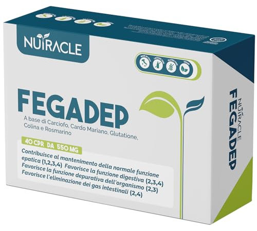 Nutracle, FegaDep Integratore Fegato Detox con Cardo Mariano, Carciofo, Colina e Rosmarino - Drenante Depurativo per favorire Digestione 40 Unità (Confezione da 1)