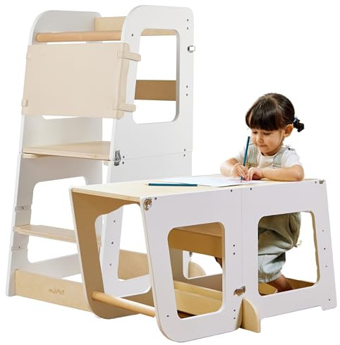 Lernturm ab 1 Jahr – Montessori Beobachtungsturm, umwandelbar in Kinderschreibtisch – Kinderstuhl Holz – Hochhocker für Kinder von 1 bis 6 Jahren