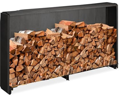 Relaxdays Estantería Leñero con Cubierta, para Troncos a Partir de 25 cm, de Hierro, Estante para Leña, 110 x 200 x 29 cm, Negro, 110 x 322 x 29 cm