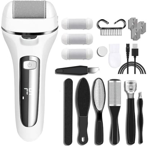 lifetter Hornhautentferner Elektrisch Stark, Professioneller Hornhautentferner mit 3 Ersatzrollen Hornhaut Entfernen Elektrischer, Hornhautentferner Fußpflegegerät Pediküre Set für Füße (Weiß)