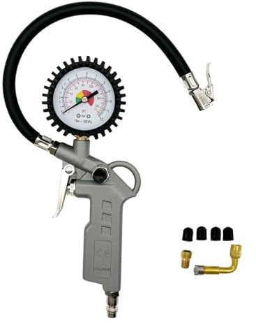 Zanmuk Reifendruckprüfer Reifenfüller Geeicht Luftdruckprüfer - Druckluft Kompressor Zubehör Manometer-Messbereich: 0-12 bar mit Ventil Kern Werkzeug (Silbern)