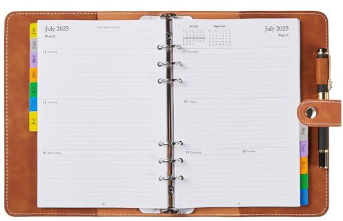 Kalender 2025 A5 Nachfüllbar, Terminplaner/Wochenplaner Ringbuch mit Tabs, Tasche, Stiftschlaufe, Softcover Buchkalender 1 Woche 2 Seiten, Organizer mit Budget Notizen Kontakt, Jan’25-Dez’25
