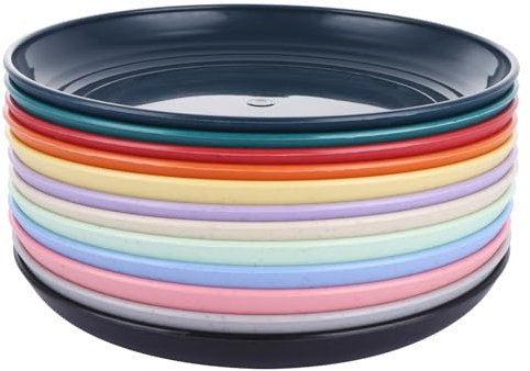 YOUNTHYE Lot de 24 assiettes plates, 12 colorées réutilisables, assiettes rondes incassables de 17,8 cm, passent au micro-ondes et au lave-vaisselle
