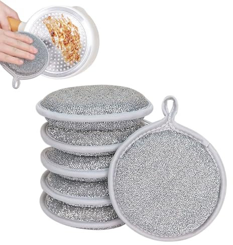 JAMSSOW 6 paños multiusos para lavar platos de alambre de dos caras, paños para platos húmedos y secos, reutilizables para cocina, hogar, sartén, productos de limpieza