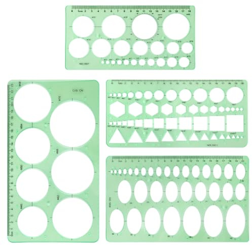 4pcs Circle Template for Drawing, Premium Plastic Circle Template Geometric Stencils for Drawing Measuring Used Widely for Architectural Mathematical Drawing Design(Green)