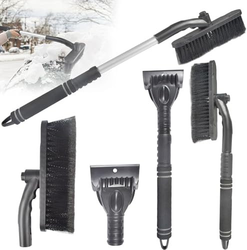 2 en 1 Grattoir à Glace et Brosse à Neige, Grattoir Pare Brise, Gratte Givre Voiture Amovible, Pelle à Glace et Neige TéLescopique, Grattoir à Glace Longue avec Poignée, Gratte Givre Voiture