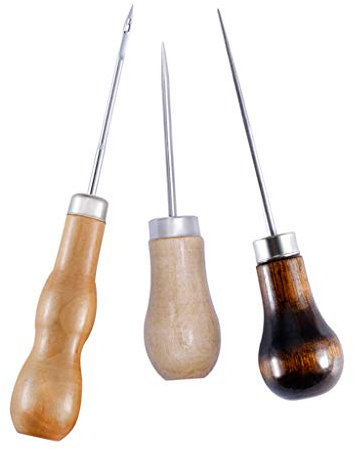 Punteruolo con manico in legno per cucito fai da te, 3 pezzi