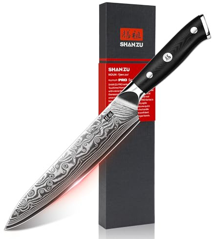 SHAN ZU Cuchillo Multiusos Damasco, Cuchillo de Chef Japonés 15cm, Cuchillo de Cocina Profesional con Hoja Afilada de Acero de Alto Carbono de 67 Capas y Mango G10 - PRO Series