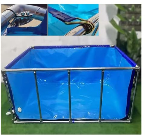 Fish Pond Foldable Above Ground Fish Pond with Transparent Window, PVC Canvas Liner & Steel Frame for Easy Setup, Ideal for Koi and Aquatic Life (150x100x71cm)