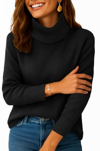 Zeagoo Dampolotröja, vinter, stickad tröja, polotröja, tröja, elegant, långärmad tröja, polotröja, höst, toppar, bastoppar, ledig, S–XXL, svart, XL