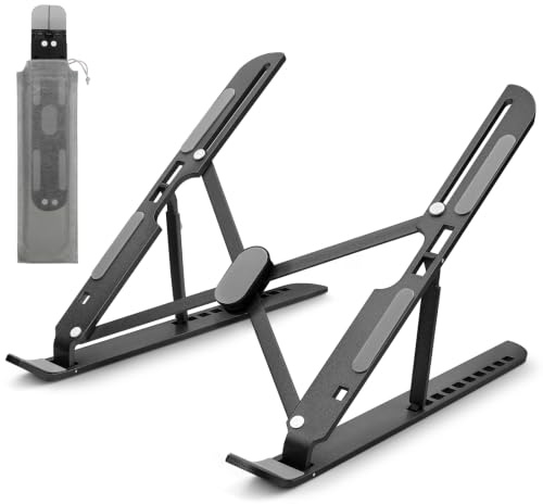 Support PC Portable, Support Ordinateur Portable à 10 Niveaux Réglables, Rehausseur Ordinateur Portable Pliable pour Bureau, Laptop Stand Silicone Antidérapant pour PC et Comprimé, Accessoire Bureau