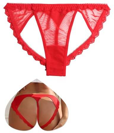 comeondear String Ouverture Tanga Sexy Femme Mini String Ficelle Ouvert Dentelle Chic Culotte Taille Basse Grande Taille sous-Vêtements Féminin Slip Bresilien G-String Thong T-Back Underwear Rouge,M