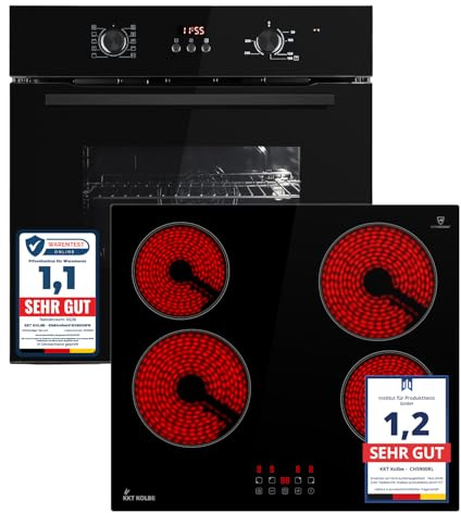 KKT KOLBE SET8005FBCH5900RL Placa de 60 cm, horno empotrado, 59 cm, vitrocerámica, grill, temporizador de aire caliente, temporizador automático, acristalamiento anticalor, protección infantil