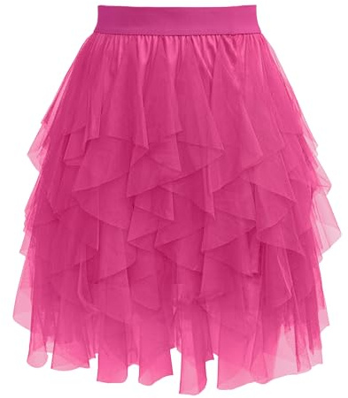 Sopesil Jupe Tulle Femme Courte Tutu Ballerine Irrégulier à Taille Haute Jupe Trapèze avec Taille Élastique Fête Carnaval Vetement Festival Taille S-3XL