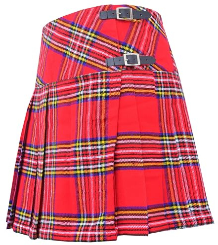 Traditional Scottish Kilts for Women – Billie 20 Knee Length Tartan Mini Kilt Skirt, Premium 16oz Pleated Fabric with Adjustable Leather Straps