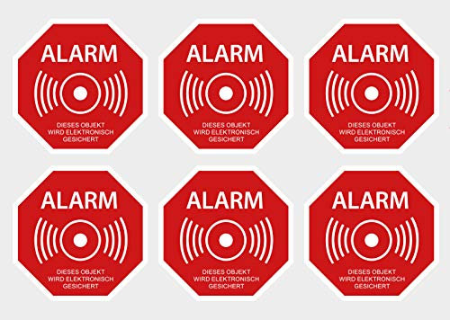 6 Stück Premium Aufkleber Alarm Alarmanlage Objekt Elektronisch gesichert Hinweis-Schild Witterungs- und UV-Beständig