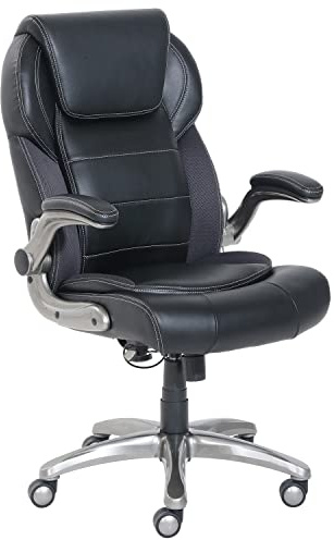 Amazon Basics Ergonomic High-Back Office Chair with Flip-Up Arms, Adjustable Lumbar Support, Height Adjustable, 29.5D x 27.5W x 44.75H, Black