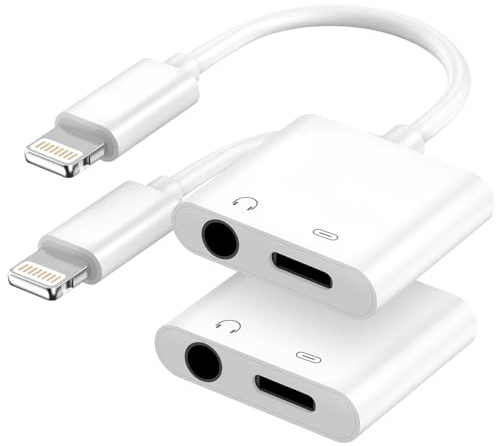 Apple MFi Certified 2-in-1 Lightning to 3.5mm Headphone Jack Adapter,Fast Charger&Aux Audio Splitter Dongle for iPhone-Car AUX,Home,Gym,Travel,Compatible with iPhone 14/13/12/11/XR/X/8/7,2Pack,White