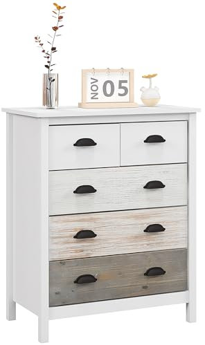 HOMCOM Kommode Aufbewahrungsschrank mit 5 Schubladen, Schubladenschrank mit Griff, Kippschutz, für Schlafzimmer, Wohnzimmer, Weiß, 70 x 38 x 85 cm