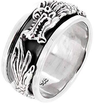 Treasure Bay Anello da uomo a forma di drago, 10 mm, in argento Sterling 925, anello antistress, Argento sterling