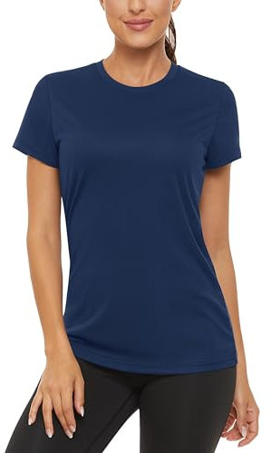 TACVASEN Womens Sports Top Ladies UV Protection Gym T-Shirt Short-Sleeve Quick Dry Shirt Casual Outdoor Tee Shirt UK (S, Navy)