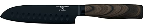 Rockingham Forge Forester Series 5 Santoku Knife - Stainless Steel Blade with Black Oxide Coating Ergonomic Wooden Handle Japanese Knife, RF-6182P